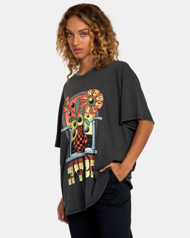 衣類 TP8J234 黒 RVCA 女性 マーティン・アンダー・ポタルTシャツ