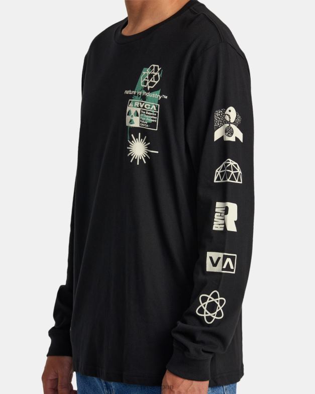 衣類 TP8J258 黒 RVCA 男性 インフォグラフィック長袖Tシャツ