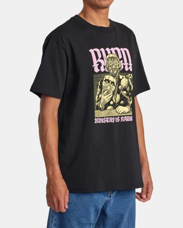 衣類 TP8J266 黒 RVCA 男性 マーティン・アンダーのマンデロイドTシャツ