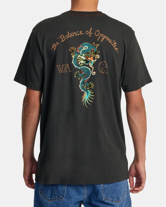 衣類 TP8J67 海賊黒 RVCA 男性 ネオンドラゴンTシャツ