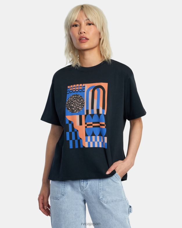 衣類 TP8J994 黒 RVCA 女性 ジェシー・ブラウン・シェイプス・エニデイ・Tシャツ
